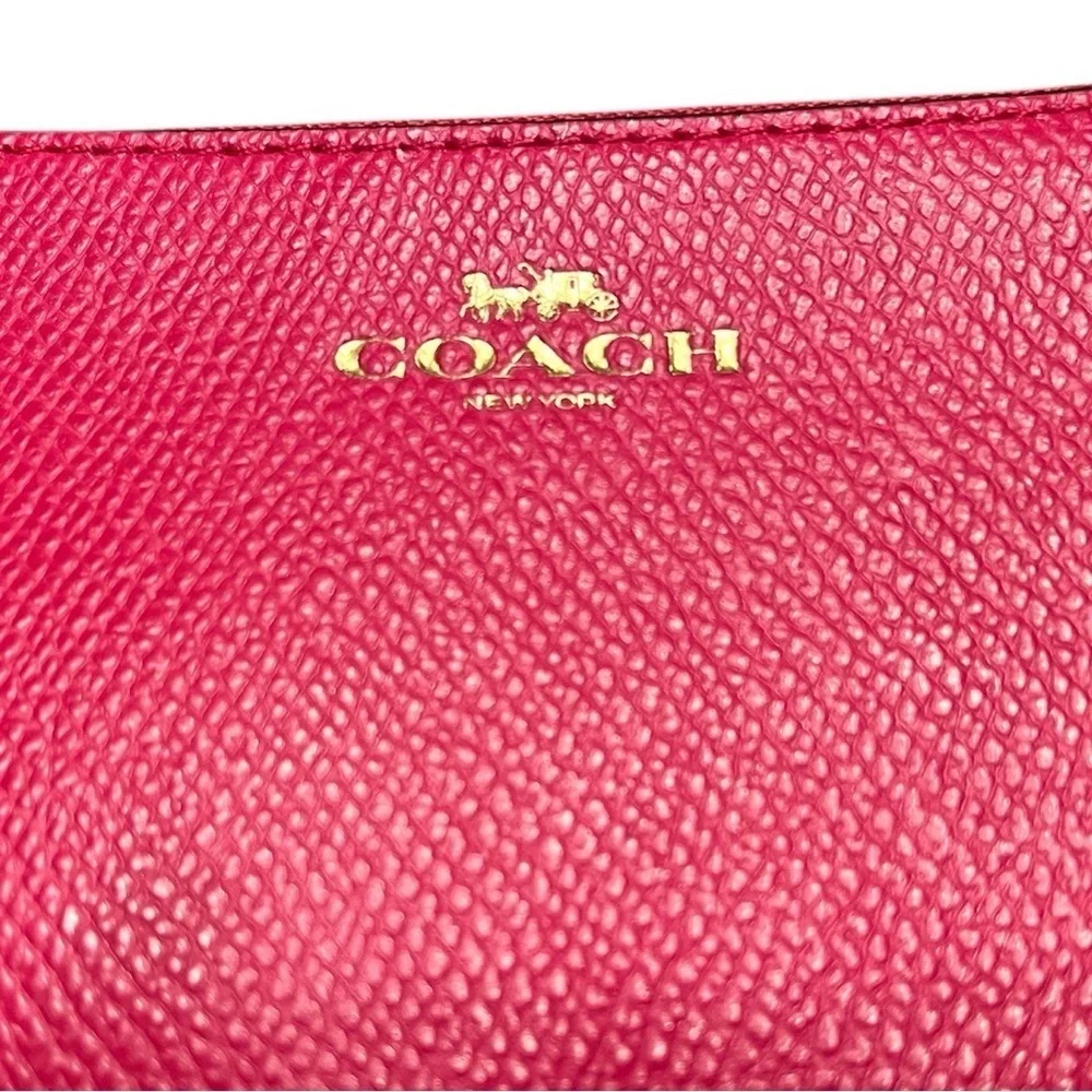 Coach Corner Zip Wristlet 6.25” x 4” x .5” - Cerise (fuchsia) with hang tag